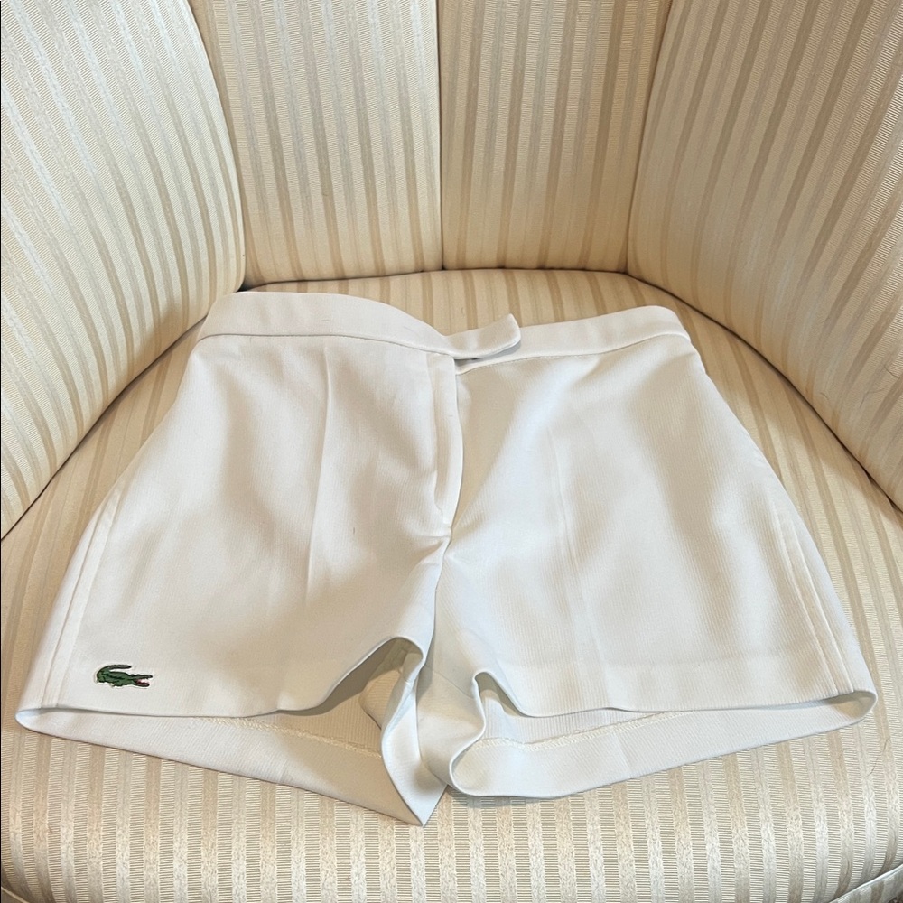 Lacoste Women's White Athletic Shorts with Green Logo